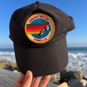 Aviator Nation Black Hat - SIGNATURE ‘VENICE’ VINTAGE NYLON TRUCKER HAT